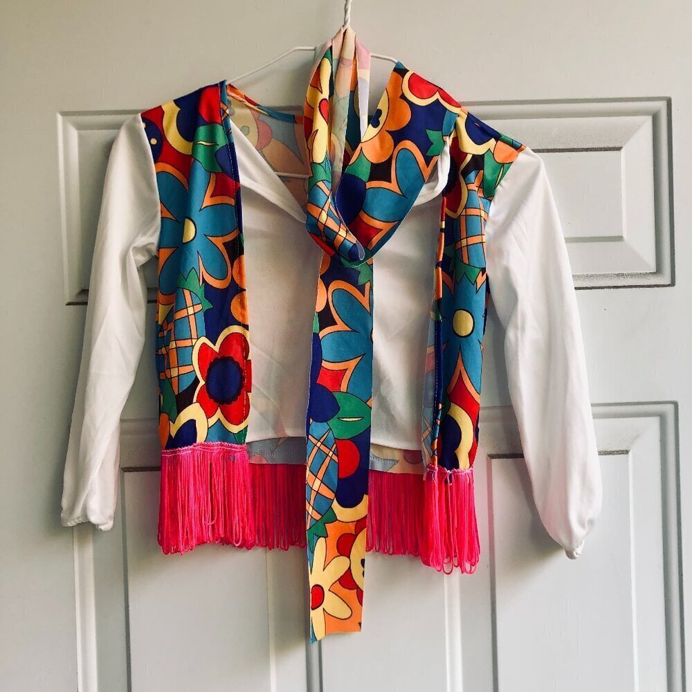 Rubies 60s 70s Hippie Groovy Halloween Costume Top Scarf Fringe Women Small USA